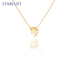Custom 14K yellow gold Aries Virgo compatibility pendant Necklace, the perfect gift for astrology lovers. 