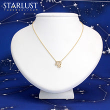 Custom 14k yellow gold Leo Virgo compatibility pendant Necklace, the perfect gift for astrology lovers.