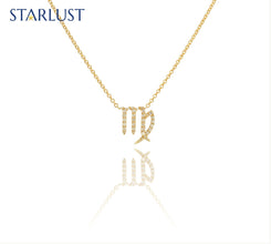 Custom 14k yellow gold diamond Virgo pendant Necklace, the perfect gift for astrology lovers. 